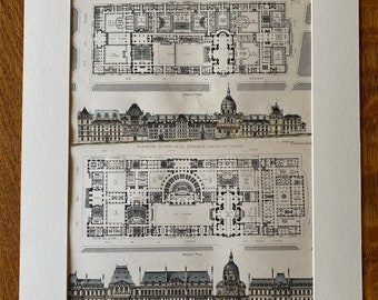 Sorbonne Reconstruction, Paris, France, 1883. M Lheureux, Architect and M Formige, Architects. Hand Colored, Original, Architecture, Vintage