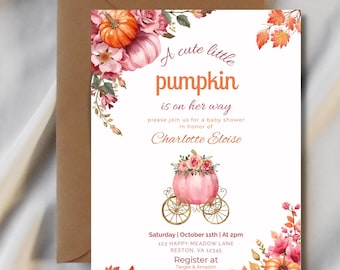 Fall Floral Pumpkin Baby Shower Invitation, Editable Canva Template (Digital Download)