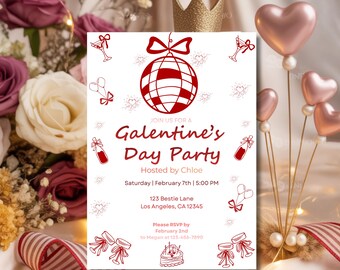 Galentine’s Day Party Invitation Template,Valentine’s Girls Night Invite,Editable Canva Party Invitation, Galentine's Day Dinner,Girls Night