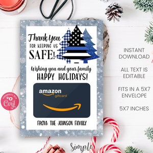 Christmas Gift Card Holder for Police Officers | Holiday Gift Idea For Law Enforcement | Holiday Gifts for a Police Officer | Editable Cards