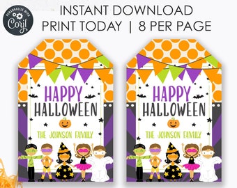 Happy Halloween Trick or Treat Tag, Halloween Goodie bag Tags, Candy Treat tag, Treats for Neighbors, Class Parties, Kids Halloween Party