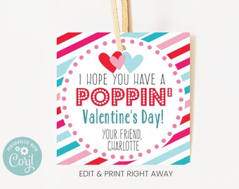 Pop It バレンタインデー子供用カード、バレンタインタグ、バレンタインカードラベル、Pop-it ギフトタグ、ターコイズティールラベル、印刷可能なタグ、インスタント