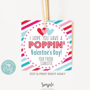 Pop It valentines day kids cards, Valentine's tag, Valentine card Label, Pop-it Gift Tags , turquoise teal Label, Printable Tag, Instant