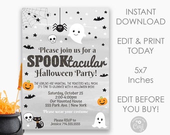 Editable Halloween Party Invitation for Kids, Halloween Monster Bash, Printable Halloween Bash Invite, Costume Dress up Party, Instant