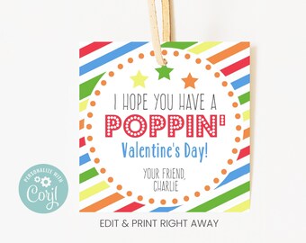 Printable Pop It Valentines Day Kids Cards, Valentine's Tag, Valentine Card Label, Pop-it Gift Tags, Editable With Corjl, Instant Download
