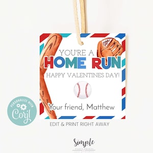 Tarjetas para niños del Día de San Valentín de béisbol imprimibles, Etiqueta de San Valentín, Etiqueta de tarjeta de San Valentín, Fiesta en el aula, Editable con Corjl, Descarga instantánea
