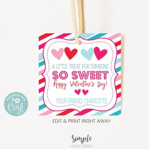 Bewerkbare afdrukbare Valentijnsdagtags, een traktatie voor iemand die zo lief is Valentijnslabel, klasfeestartikelen, traktatiezakjes, instant tag