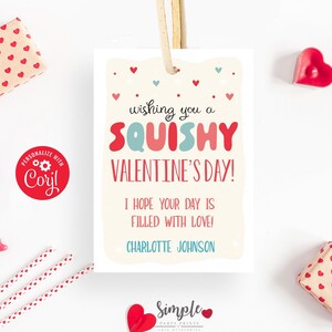 Etiquetas imprimibles del Día de San Valentín de Squishmallow, Tarjetas de intercambio en el aula para niños, San Valentín sin dulces, Editable con Corjl, Descarga instantánea