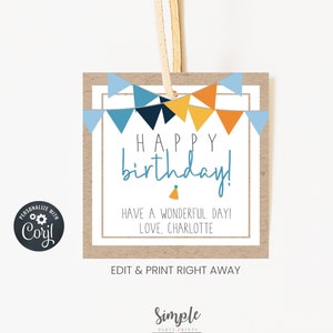 Druckbare alles Gute zum Geburtstag Tag, Geburtstagsgeschenkideen für Freunde und Familie, bearbeitbare Geschenkanhänger, personalisierter Favor Tag, benutzerdefinierte Tags, sofort verfügbar