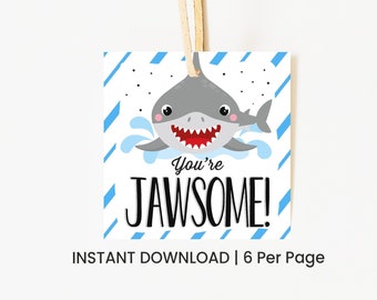 Printable 'You're Jawsome' Shark Gift Tag - Fin-tastic Ocean Party Favor Label - Instant Download