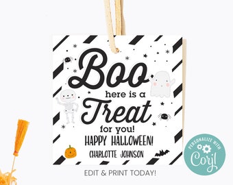 Halloween Trick or Treat Goodie Bag Tags, Happy Halloween Gift Tag, Candy Treat tags, Treats for Neighbors, Class Parties, Kids Party