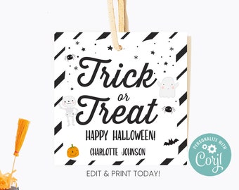 Halloween Trick or Treat Goodie Bag Tags, Happy Halloween Gift Tag, Candy Treat tags, Treats for Neighbors, Class Parties, Kids Party