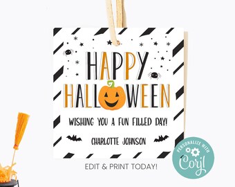 Halloween Trick or Treat Goodie Bag Tags, Happy Halloween Gift Tag, Candy Treat tags, Treats for Neighbors, Class Parties, Kids Party