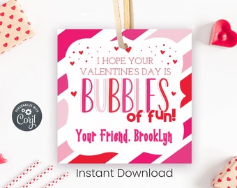 Printable Bubbles of Fun Valentine's Day Tags, Classroom Exchange Cards for Kids, Non-Candy Valentine, Editable With Corjl, Instant Download