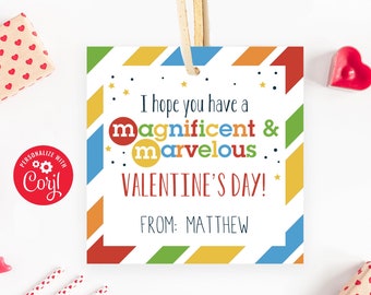 Printable M&M Candy Valentine's Day Tag, Classroom Exchange Cards for Kids, Candy Valentine, V-Day Gift Idea, Editable With Corjl