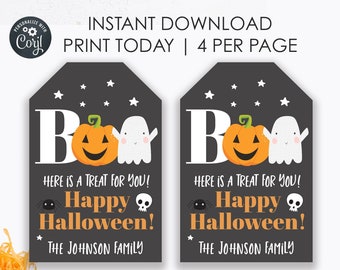 Happy Halloween Trick or Treat Tag, Halloween Goodie bag Tags, Candy Treat tag, Treats for Neighbors, Class Parties, Kids Halloween Party