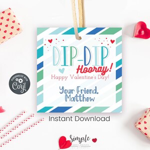 Printable Valentine's Day Fun Dip Candy Tags for Kids Classroom Valentine Exchange Party, Instant Download, Editable Cards with Corjl