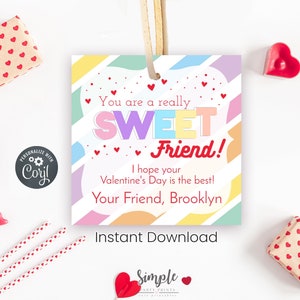 Druckbare Schatz-Valentinstag-Tags, Valentinstag-Leckerei für Freunde, Kinder, Mitarbeiter oder Mitarbeiter, bearbeitbar mit Corjl, einfaches Pastell-Tag