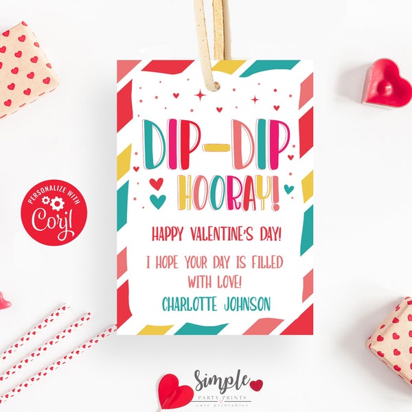 Printable Valentine's Day Fun Dip Candy Tags for Kids Classroom Valentine Exchange Party, Instant Download, Editable Cards with Corjl
