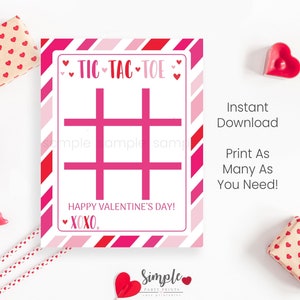 Tic Tac Toe Valentinstag Kinderkarten, Kinder Valentinstag Austauschkarte, Rote und Rosa Tictactoe Valentinstag Etiketten, Tic Tac Toe druckbare Etikett
