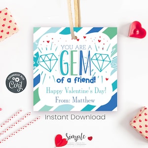 Printable Ring Pop Valentine's Day Gift Tags, Classroom Exchange Cards for Kids, Gem Friend Valentine, Editable With Corjl, Instant Download