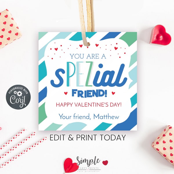 Printable Valentine's Day Pez Candy Tags for Kids Classroom Valentine Exchange Party, Instant Download, Editable Cards with Corjl