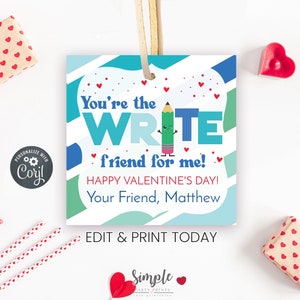 Printable Pencil Valentine's Day Gift Tag for Kids, Non Candy Valentine, Classroom Valentine Exchange, Editable Corjl Gift Tag image 1