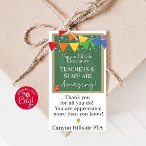Printable Teacher Appreciation Tag - Editable Thank You Teachers Aide Gift Tags - Custom School Appreciation Gift Label - Instant Download