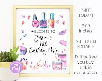 Printable Mani Pedi Birthday Party Welcome Sign, Girl Party Idea, Editable Blank Template, Nail Salon Theme Party, Corjl Digital Download