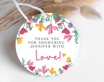 Floral Baby Shower Thank You Tags | Printable Bright Circle Baby Shower Favor Gift Label |  Editable DIY Print at Home Instant Download W5