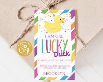 Printable Colorful Lucky Duck Favor Tags for Kids, Editable Cards With Corjl, Bday Favors, Bday Treats For Friends, Classroom Party, Instant