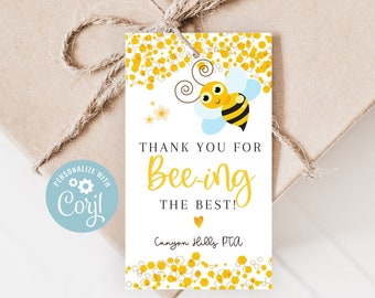 Bumble Bee Teacher Appreciation Tags, Printable Thank You For Beeing The Best Favor Tag,  Editable End of Year Gifts for Volunteers