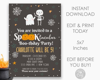 Editable Halloween Birthday Party Invitation, Kids Halloween Birthday, Printable Halloween Birthday Bash Invite, Spooktacular Bday, Black