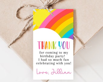 Editable Bright Rainbow Favor Tags, Personalized Rainbow Birthday Thank You Tags, Customized Printable Label,  Instant Download Editable P7