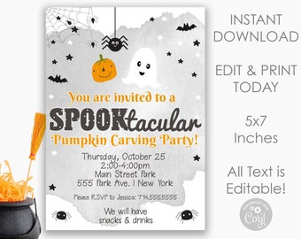 Editable Halloween Pumpkin Party Invitation, Kids Halloween Birthday, Printable Halloween Bash Invite, Spooktacular Playdate, Digital Invite