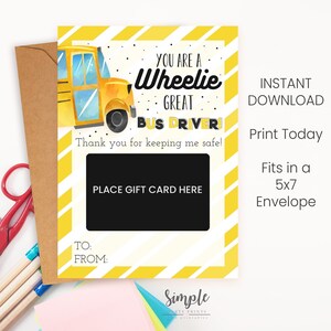 Bus Driver Gift Card Holder, End of Year Gifts for Bus Drivers, Printable Gift Card Holders, School Bus Drivers Gift Ideas, Instant Download