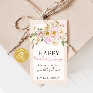 Etiqueta de regalo imprimible para el día de la madre con flores - Etiquetas de regalo editables para el día de la madre - Ideas lindas para amigos y familiares - Edición instantánea en Corjl