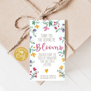 Étiquette imprimable d'appréciation du professeur, imprimable Merci de m'avoir aidé à m'épanouir, étiquettes cadeaux modifiables, cadeaux de fin d'année scolaire modifiables, fleur W5
