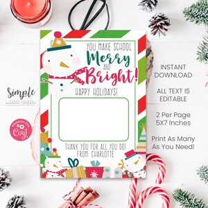 Porta-cartões de presente para impressão de Natal | Porta-cartão-presente instantâneo | Presentes para professores | Idéia de presente de Natal para crianças | Cartões PTA PTO | Simples