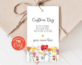 Wildflower Favor Tags | Floral Blank Printable Gift Labels | All Text is Editable Gift Tag |  Party Thank You Gifts | Edit in Corjl | WF
