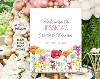 Wildflower Welcome Sign | Floral Bridal Shower Easel Poster Board Print | Baby Shower Editable Sign |  Printable Party Decorations | WF
