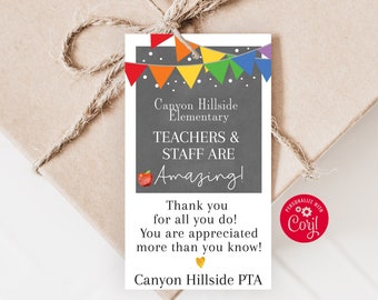 Printable Teacher Appreciation Tag - Editable Chalkboard Thank You Teachers Aide Gift Tags - Custom School Gift Label - Instant Download