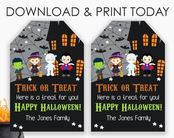 Happy Halloween Trick or Treat Tag, Halloween Goodie bag Tags, Candy Treat tag, Teacher Printable, Classroom Parties, Kids Halloween Party