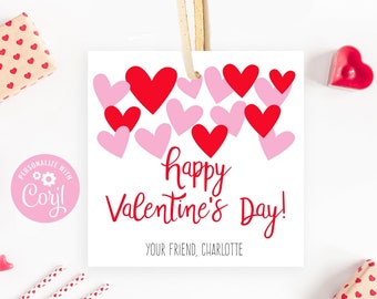 Etichette stampabili per San Valentino, Cartoline di San Valentino, Etichette di San Valentino, Etichette di San Valentino rosa rosso, Etichetta a cuore semplice, Scambio di classe