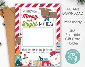 Christmas Printable Gift Card Holder | Instant Gift Card Holder | Teacher Gift Ideas | Holiday Gift Idea From Kids | PTA PTO Cards | Simple