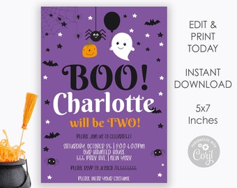 Editable Halloween Birthday Party Invitation, Kids Halloween Birthday, Printable Halloween Birthday Bash Invite, Spooktacular Bday, Purple