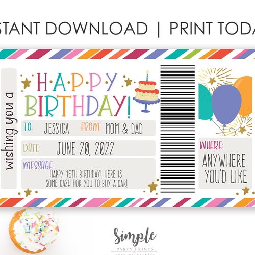 Happy Birthday Custom Gift Voucher Template Printable - Etsy