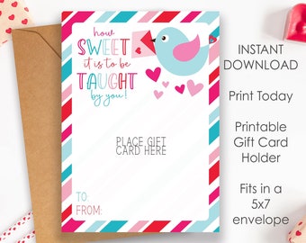 Printable Valentine's Day Gift Card Holder, Target Giftcard holder, Valentine Gifts for Teachers, PTA PTO Thank You Cards, Instant Download