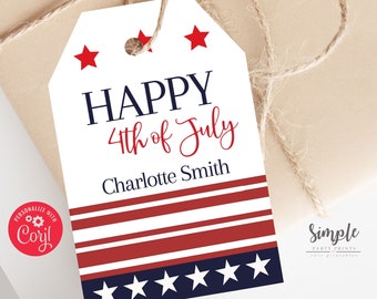 Editable 4th of July Tags, Happy Fourth of July Label, Tags for Cookies, Custom Tags for Cupcakes, Printable Gifts, Patriotic Tags, D5