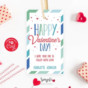 Druckbare Valentinstag Tags für Kinder Klassenzimmer Valentine Austausch Party, Valentinstag Karten Instant Download, bearbeitbar mit Corjl